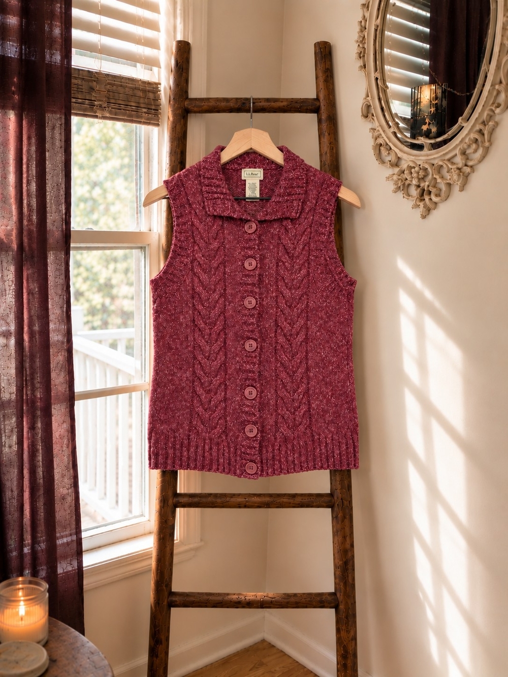 L.L.Bean 100% Wool Cable Knit Sweater Vest Pink